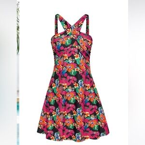 KATE KASIN  Women's tropical floral Halter neck Padded Swim Dress size small